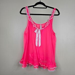 Victoria's Secret Sheer Iconic Babydoll Tiered Ruffles Bow size L NWT